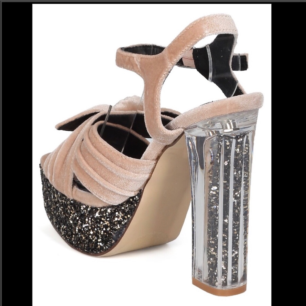 VELVET BOW GLITTER PLATFORM/LUCITE GLITTER HEEL - Picture 6 of 7